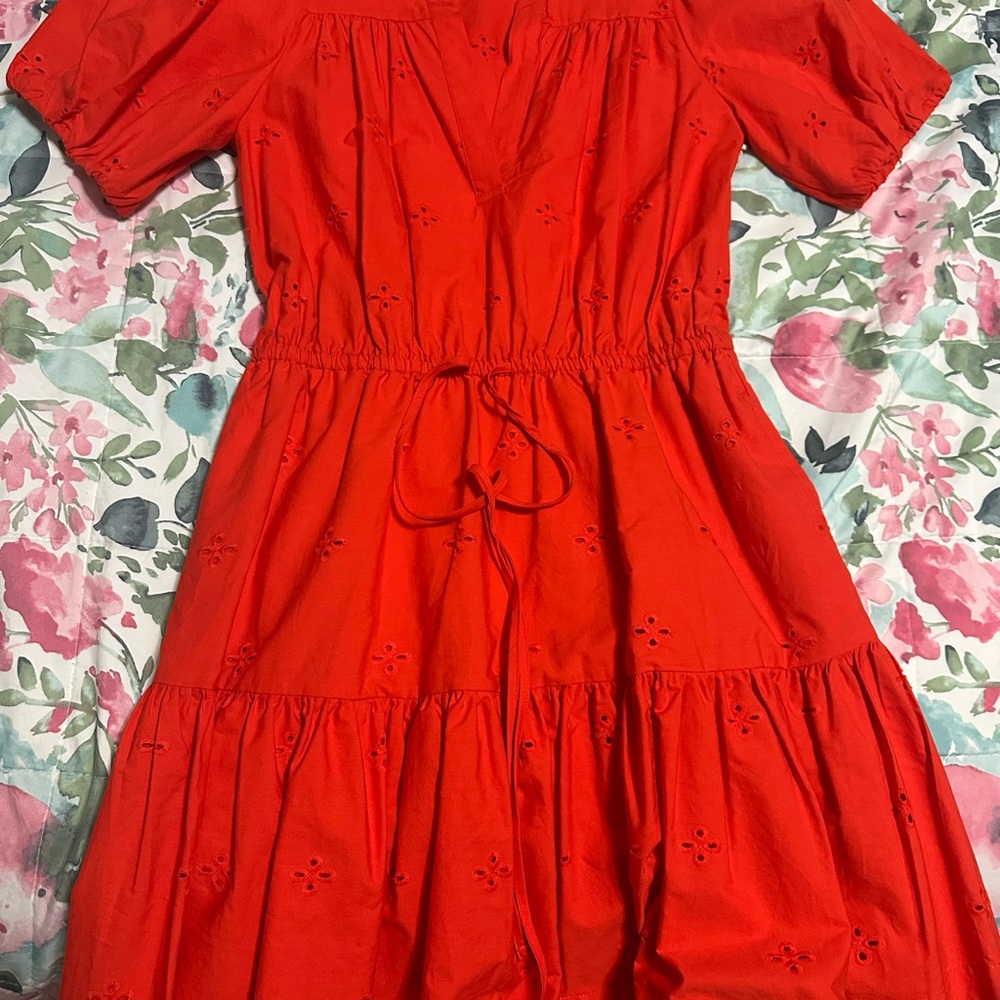 Chic Scarlet Eyelet Mini Dress in Deep orange XS- SM size